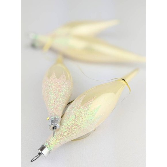 Set of 4 Glass Icicle Ornaments Gold Blush Glitter Gold Vintage 1980s Holiday - Picture 5 of 6